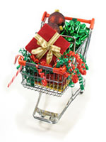 Christmas presents on a shopping trolly